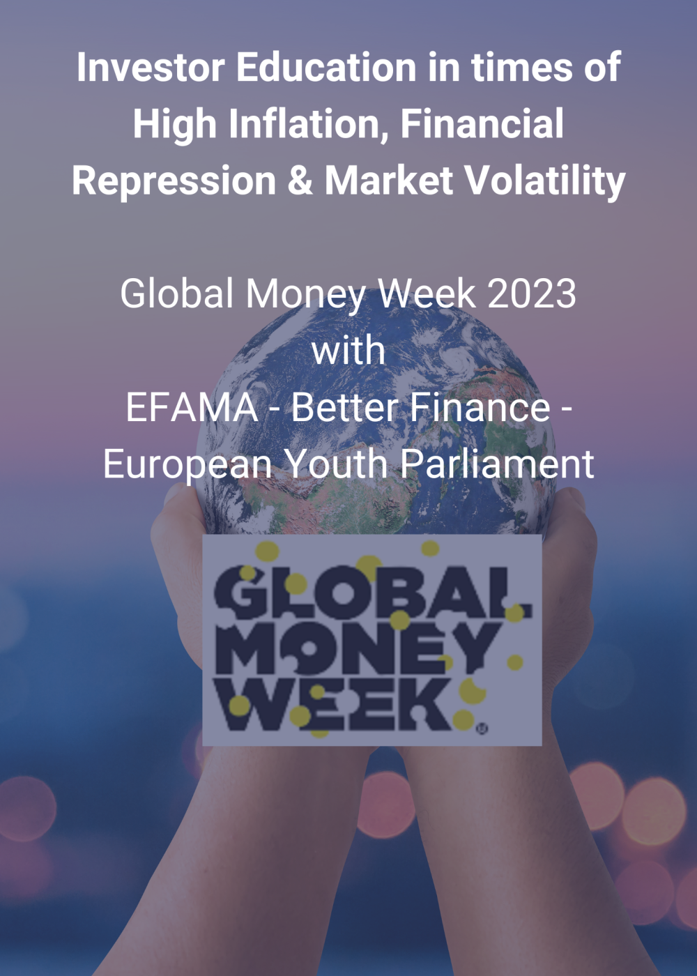 Child's hands holding a globe with info about the webinar