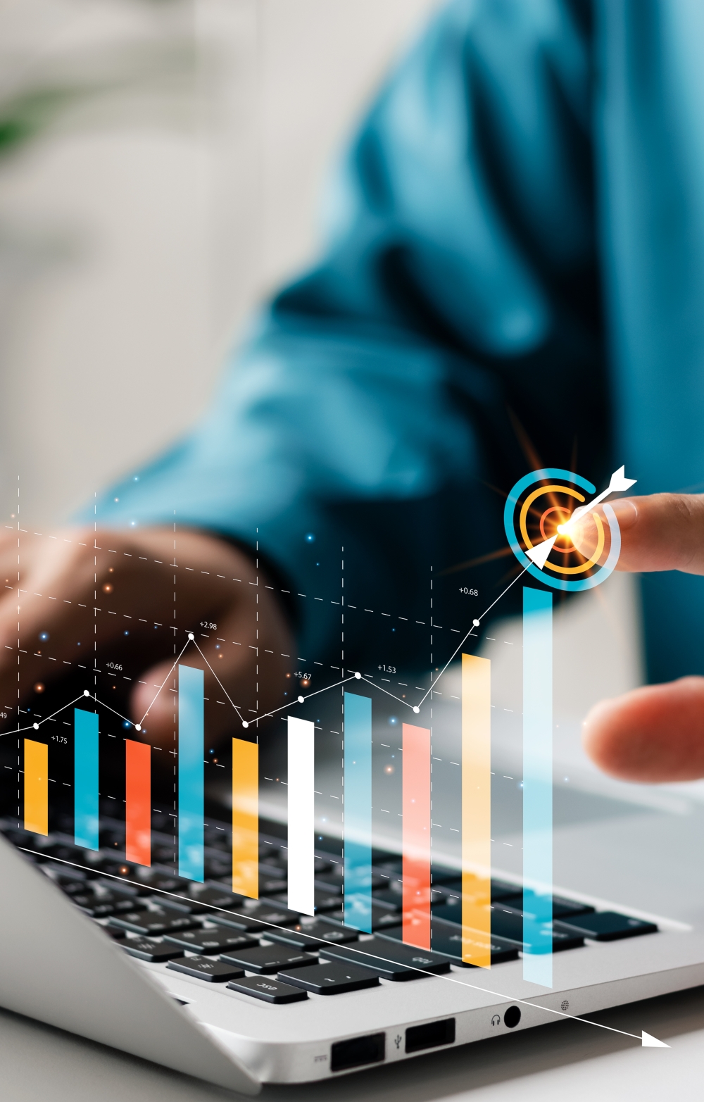 Businessman analyzing company's financial balance sheet working with digital augmented reality graphics