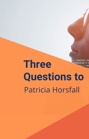 Profile of a pensive looking lady wearing glasses on an orange background