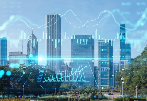 Blue city skyscrapers